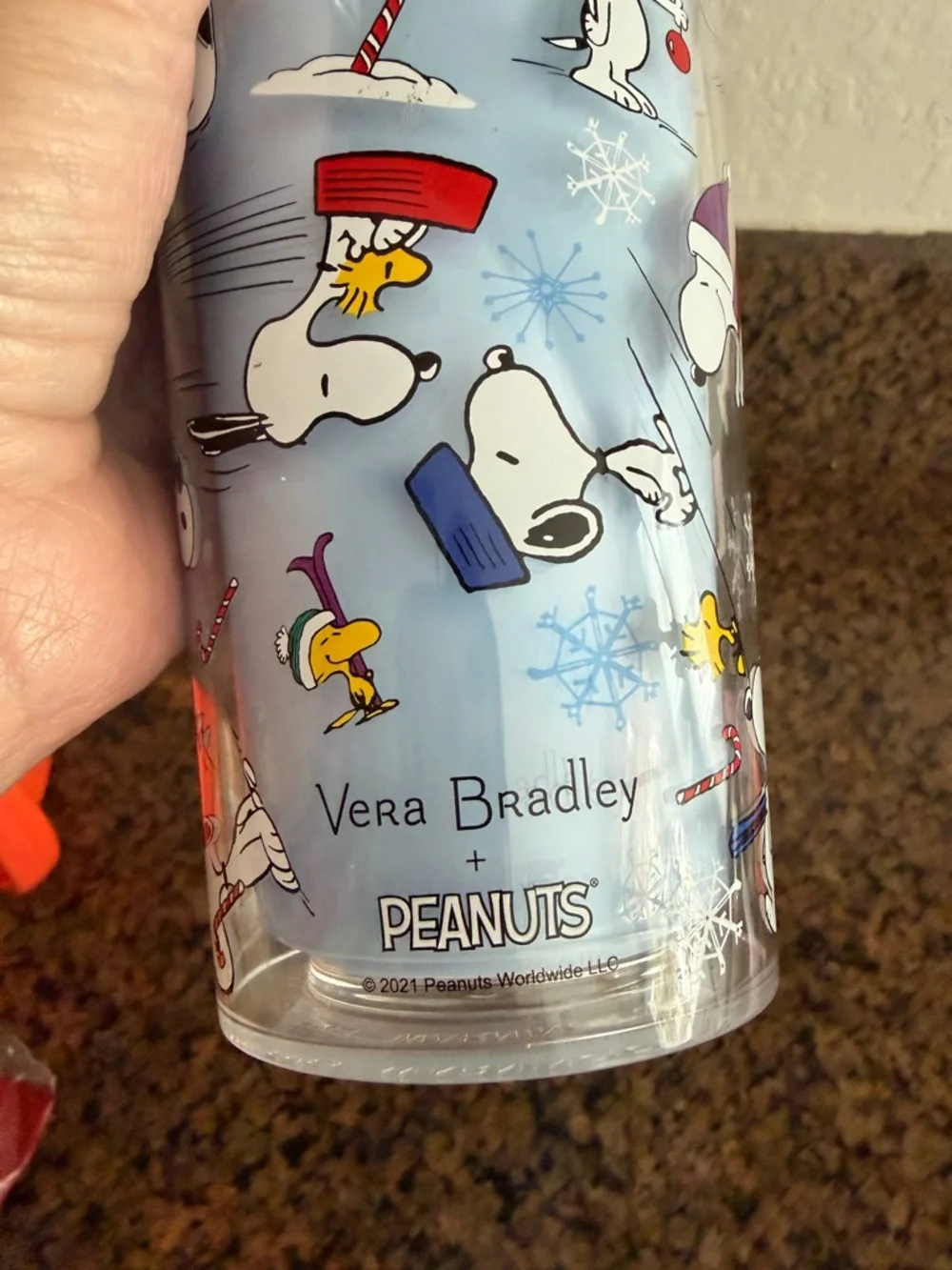 Vera Bradley x Peanuts collab  Ski Slope Jump Snoopy Tumbler W/ Straw NWOT